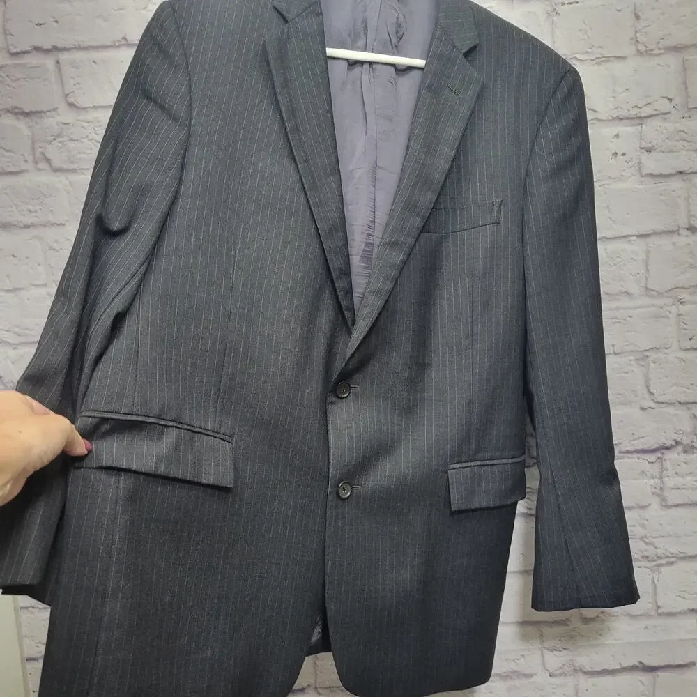Brooks Brothers 1818 Regent Italy Men Blazer Jacket 42R 100% Wool Pinstripe Gray